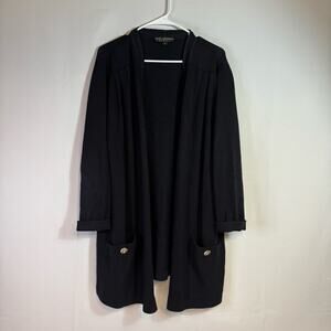ST. JOHN Basics Size Medium Black Open Front Cardigan Sweater with Pockets Bin2